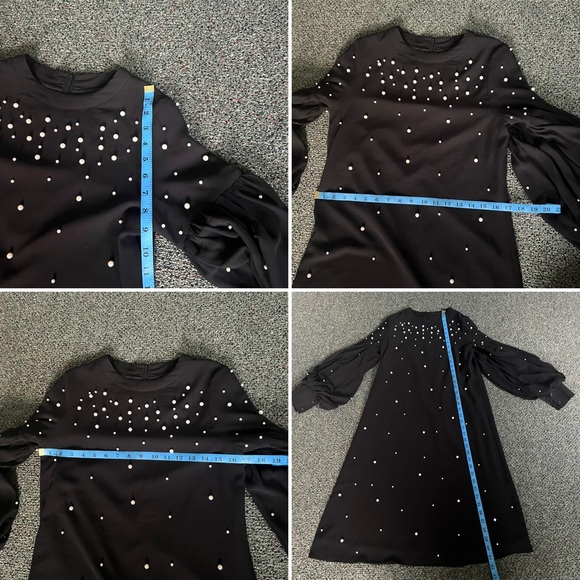 BYRD Modest Black & Ombre Embroidered White Pearl Chiffon Midi Knee-Length Dress - Picture 16 of 16